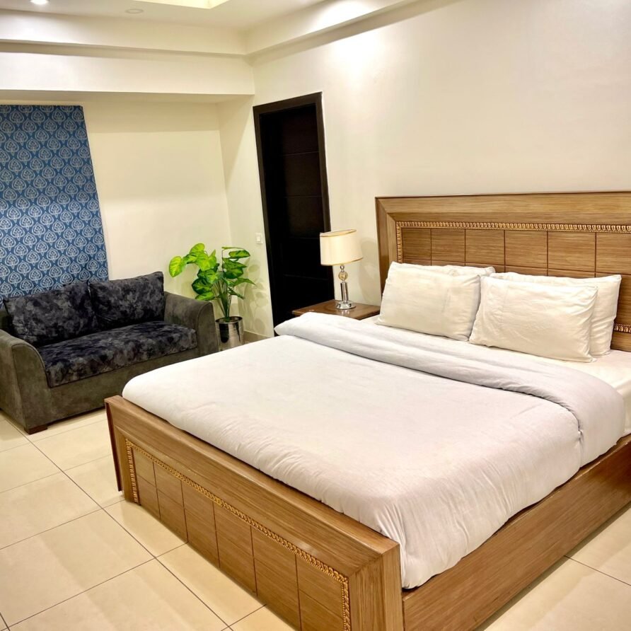 9. Sunlit lounge with Margalla Hills view in 2-bedroom rental apartment near Centaurus Mall Islamabad