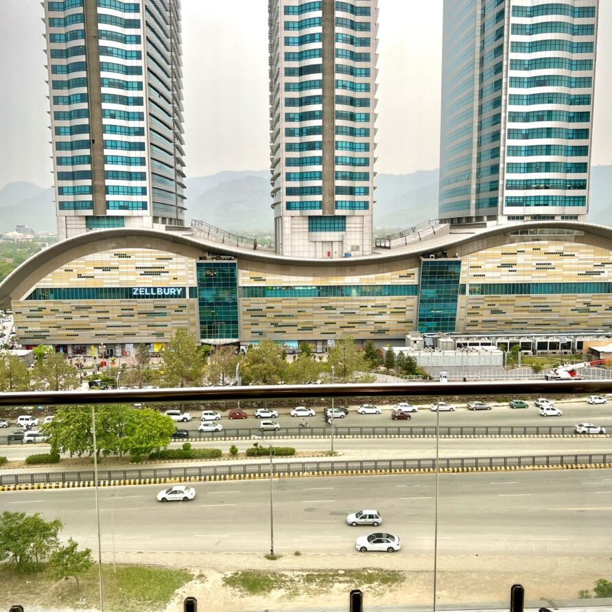 Centaurus Mall cityscape view from balcony of furnished apartment in Elysium Tower Islamabad