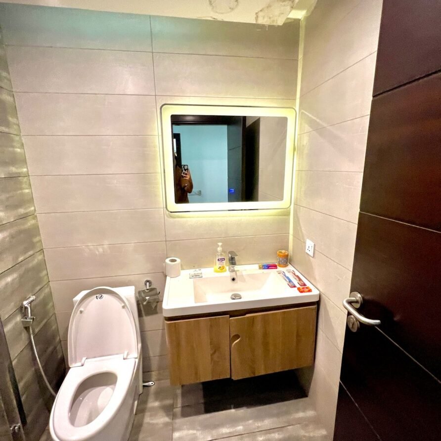 Premium washroom with golden décor in executive serviced apartment, opposite Centaurus Mall Islamabad