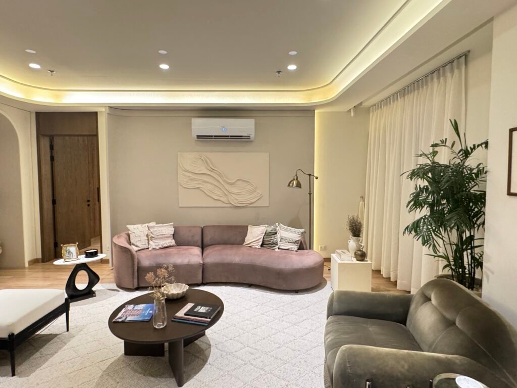 Sophisticated lounge with soft lighting and premium textures