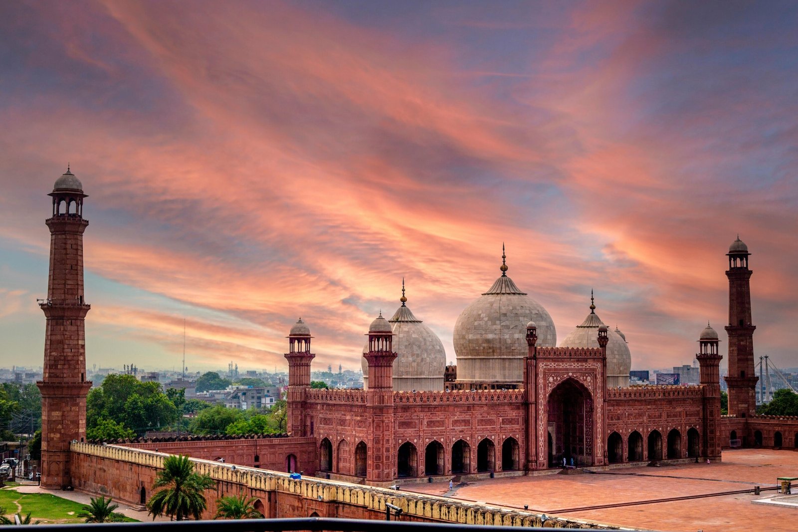 Badshahi Mosque — the iconic red‑sandstone masterpiece beside Lahore Fort.